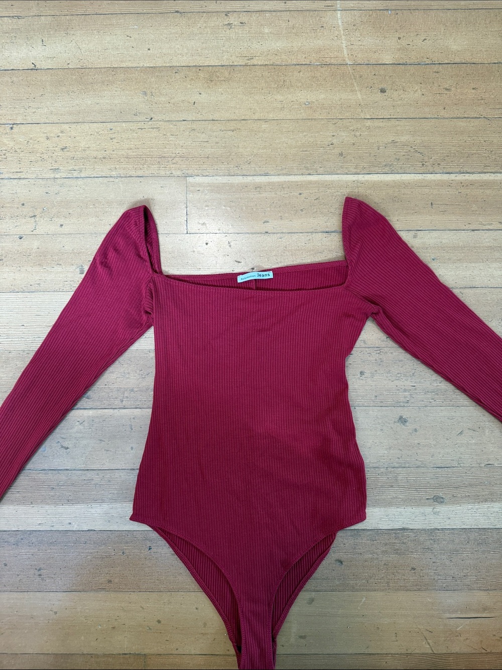 Reformation Ribbed Long-Sleeve Bodysuit in Deep Red